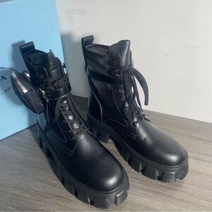 Prada Black Combat Boots with Pouch